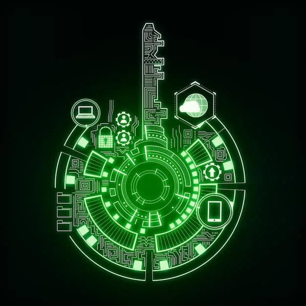 A lock icon superimposed over a stylized representation of data flowing securely, indicating robust data protection and privacy within Shein's digital ecosystem, set within a futuristic interface.