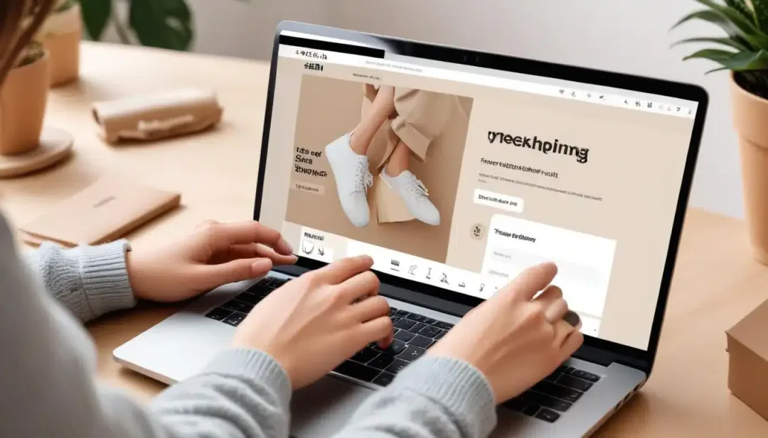 Laptop screen showing Shein checkout with free shipping and coupon field