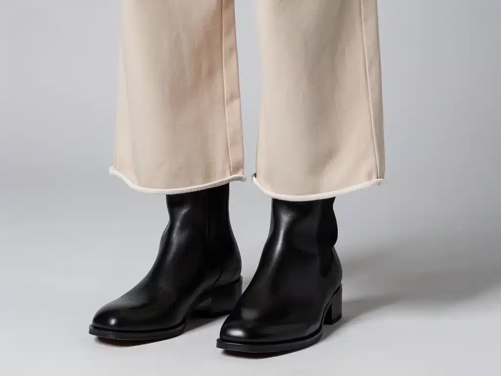Ankle boots paired with barrel pants for balanced silhouette