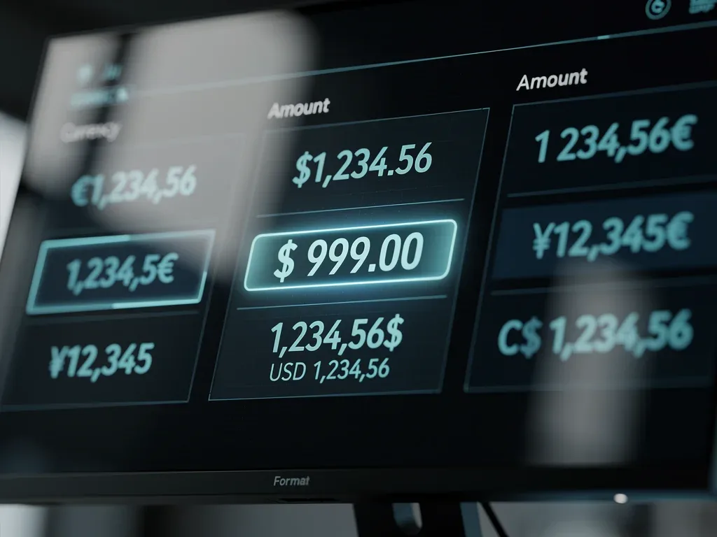Currency symbols and financial values illustrating standardized currency formatting