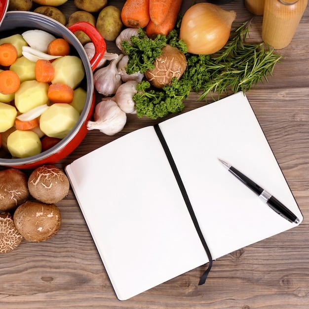 A person writing a grocery list at home, with a meal planner, recipe book, and a well-organised pantry in the background. The scene conveys a sense of planning and organisation.