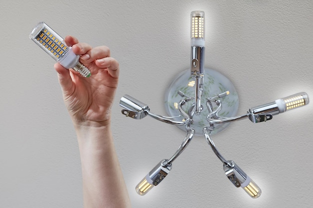 A close-up of a smart LED bulb being installed in a modern lamp, highlighting the ease of installation and the energy-efficient technology.