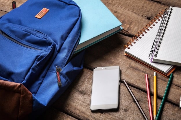 A close-up shot of a college student's accessories—a stylish Shein backpack, a trendy water bottle, and a notebook, all neatly arranged on a study desk.