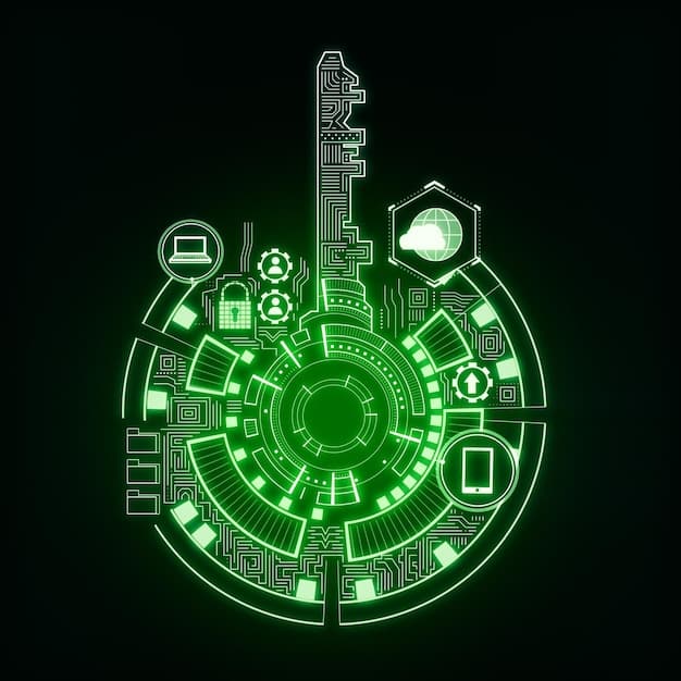 A lock icon superimposed over a stylized representation of data flowing securely, indicating robust data protection and privacy within Shein's digital ecosystem, set within a futuristic interface.