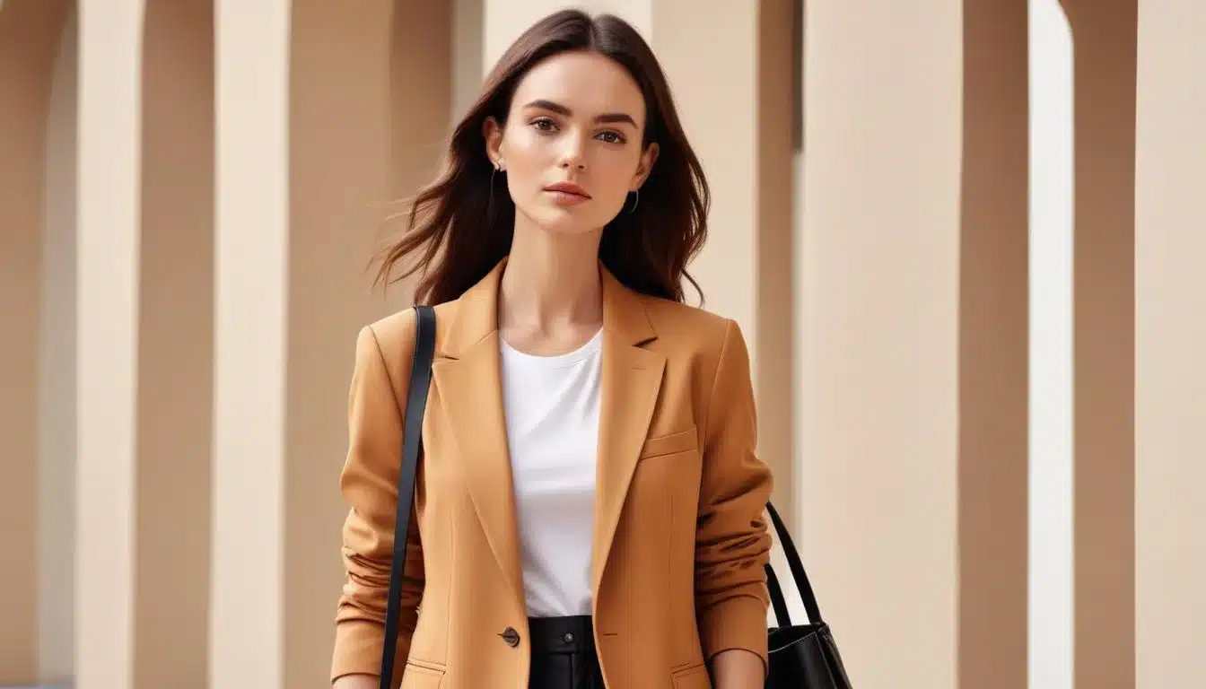 Minimalist Shein outfit camel blazer