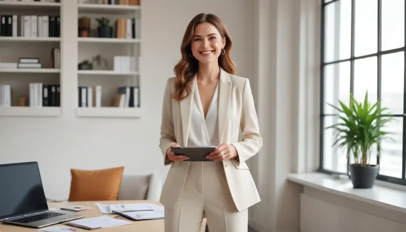 Professional woman in Shein blazer in office