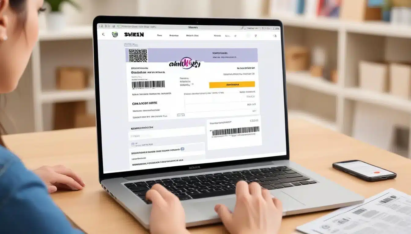 Person troubleshooting Shein coupon error on smartphone, with customer service chat on laptop.