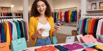 Woman enthusiastically scrolling Shein flash sale on smartphone