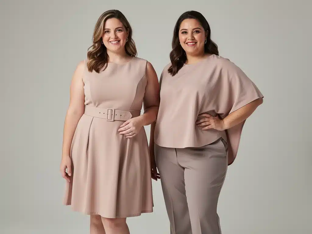 Hourglass and apple body types styled in flattering contemporary outfits.